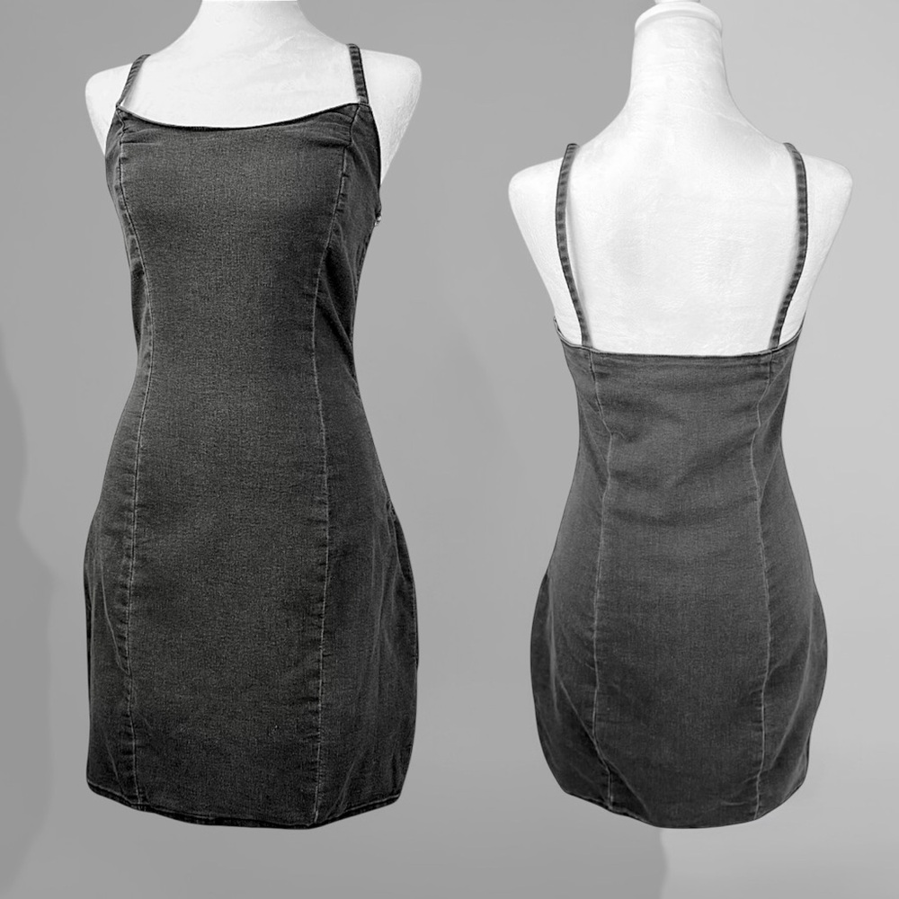 H&M, (DEVIDED) NWOT, Black, Charcoal Gray, Denim Fitted Bodycon Dress, Small